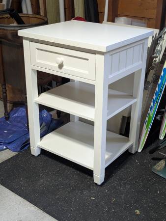 Pottery Barn White Side Table Nightstand, Beadboard 1