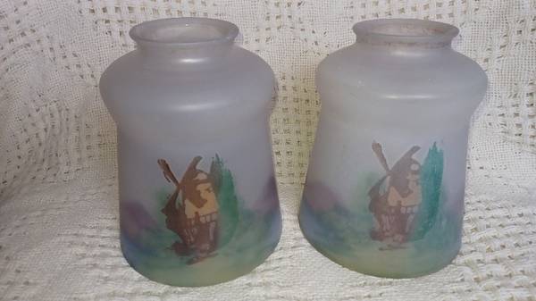 Antique Reverse Painted Frosted Satin Glass Shades in VGC Lot #1 1