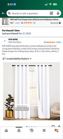 RYB Home White soundproof divider curtains blackout curtains w52 x L95 1