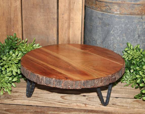 Rustic Farmhouse Wood Slice Decor Riser with Hairpin Legs 1