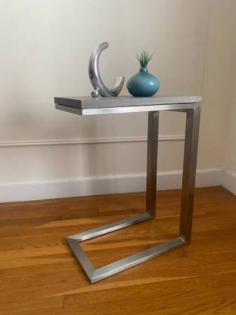 Crate & Barrel Parsons C-Table — Concrete Top / Brushed Steel Base 1
