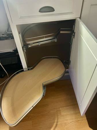 corner cabinet lazy susan rotating shelf turntable swing left blind 1