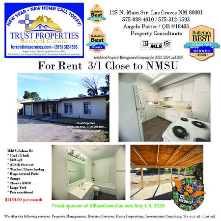 $1,150 / 3br - 1026ft2 - Excelente vivienda para mascotas 3/1 cerca de NMSU (área de NMSU)63867374323201120