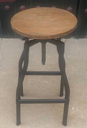 Adjustable Height Metal Stool with Wood Seat 1