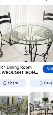 Dining Room  Table w 4 chairs. Glass top.  From  Pier One 1
