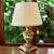 Pair of vintage carved wood distressed gold linen shade table lamps 2 thumbnail