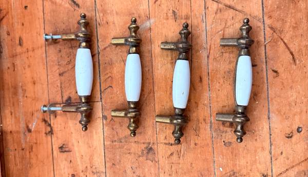 Brass & Porcelain Cabinet Fixtures early 1900s 1