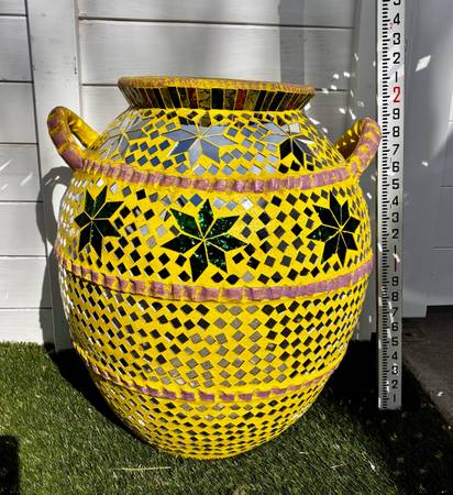 Large Terracotta mirrored pot vase urn yellow green mosaic flower pot vase with 1