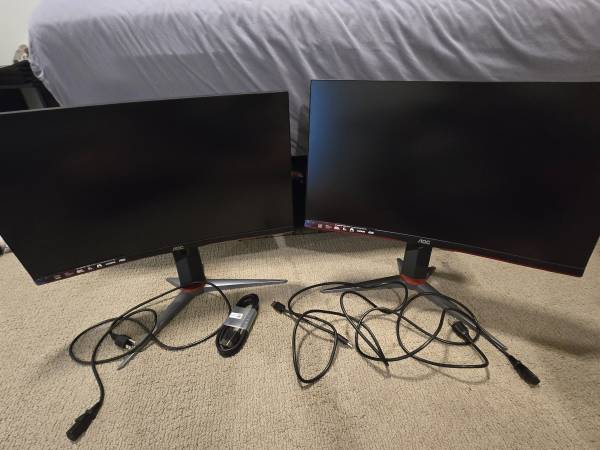 (2) 24 inch G Line 2nd Gen Curved Gaming Monitor AOC C24G2 1