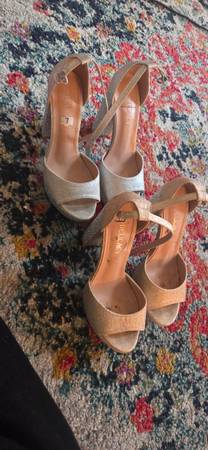 silver glitter "Delicacy" brand platform sandals with a block hee 1