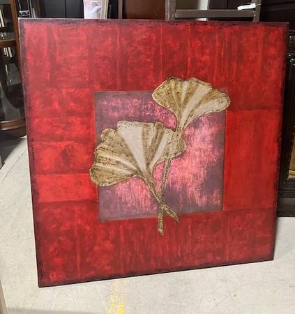 Large Red Art Canva with Ginkgo Biloba Leaves 65752 1