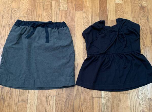 Coordinated Set: Odille Anthropologie Black Corset Top Sz 8 & Gap Gray Skirt S 1