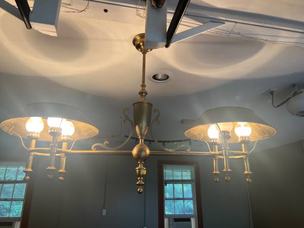 Vintage Solid Brass 6-Light Billiard/Pool Table Chandelier 1