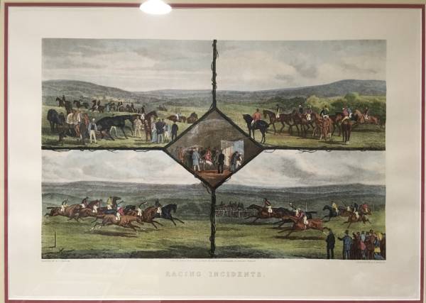 Large Framed Original Lithograph Print Horse Racing 1