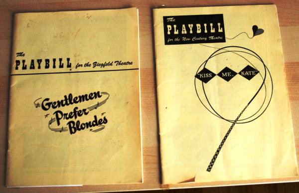 2 1950's Playbills Gentlemen Prefer Blondes, Kiss Me Kate 1