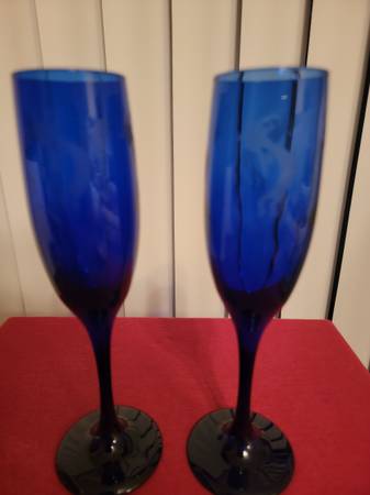 Kokopelli Cobalt Blue Set of 2 Champagne Flutes 1