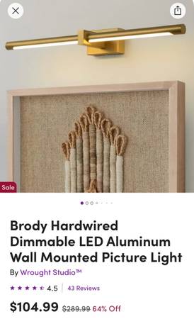 Gold Wall Mounted and Wired picture light - NEW 1