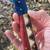 Beautiful custom made Damascus steel red, white and blue bone and hardwood handl 5 thumbnail