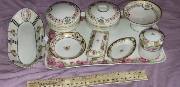 Vintage mix small hand painted nippon items. Trinket box, jewelry box, tray othe 1