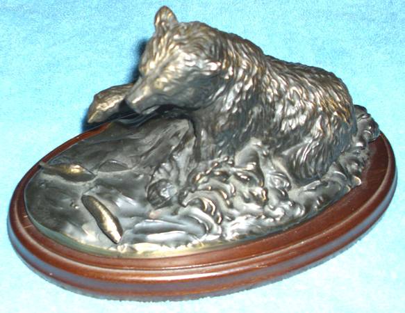 Terrell O'Brien Gallery Original Grizzly Bear Salmon Fish 1970's Metal 1