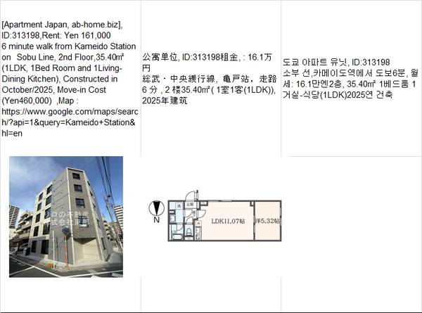 Rent:  Yen161,000,Kameido Station亀戸车站,카메이도 1