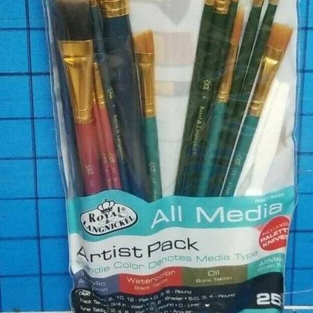 25 pc Paint Brush Set All Media Acrylic, Watercolor, & Oil - Royal Lan 1