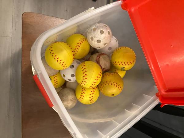 Bucket of Practice Baseballs 1
