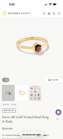 Kendra Scott Gold and Garnet Davie Ring- size 8 1