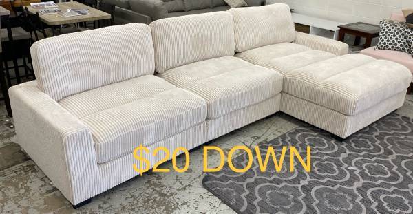 New 3pc Ivory fabric Sectional 1