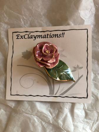 NEW Pink Rose brooch/pin by ExClaymations!! - $20 (san carlos)63470641299203120