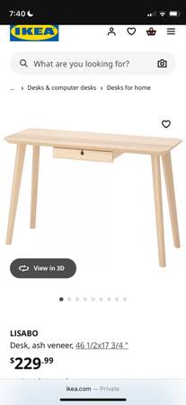 IKEA Lisabo Desk Table Console ash veneeer 46.5” x 17.75” 1
