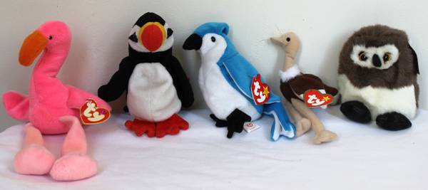 Beanies - Birds: Flamingo,Puffin,Blue Jay,(Teeny) Ostrich,Puffkin Owl 1