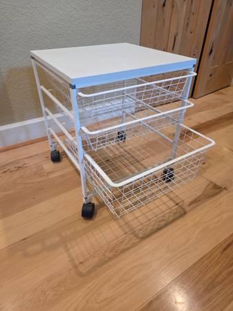 Elfa cabinet-sized mesh 3 drawer with wheels 1