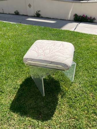 Vintage Lucite Upholstered Swivel Stool 1