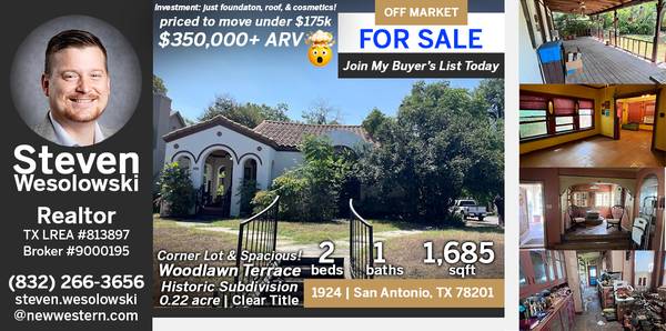 2/1 for under $175k price for $350,000 ARV: Woodlawn Terrace 78201 1