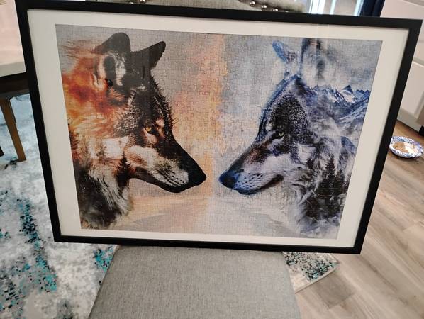 Fire and ice wolf framed puzzle 1