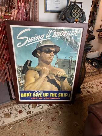 80 year old WW2 VINTAGE FRAMED POSTER 1