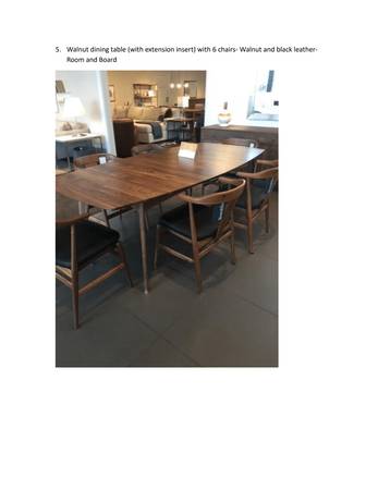 Room and Board Walnut dining table and chairs 1