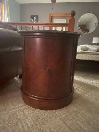 Solid wood marble top drum side table 1