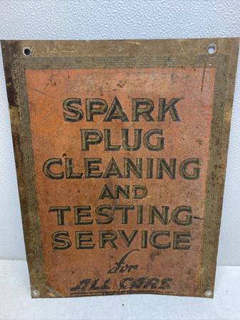 ORIGINAL 1940's SPARK PLUG CLEANING & TESTING SIGN......LOOK 1