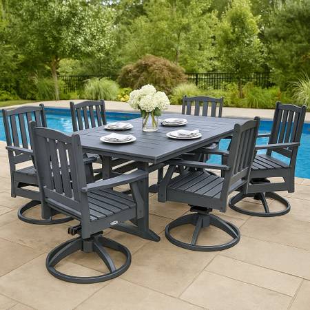 7 pcs Outdoor HDPE-Poly Dining Set (Gray/White Colors) – NEW in box 1