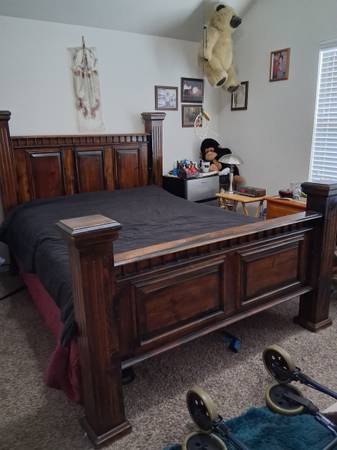 King-size solid wood bed frame and mattress 1