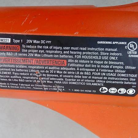 Black n Decker 20V MAX Cordless  Battery Powered Handheld Leaf Blower - $20 (Staten Island)63471374577537123