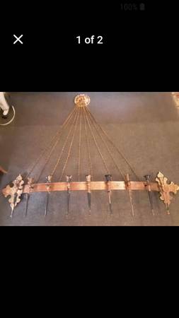 Vintage Syroco Large 9 Candle w/chain Holder Gothic Medieval 1