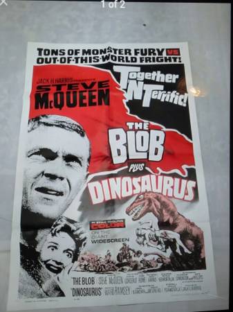 1964 THE BLOB PLUS DINOSAURUS THEATER POSTER (RARE) 1
