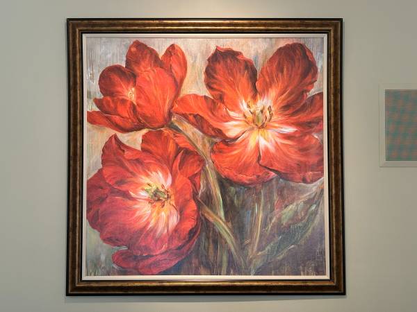 Large Framed Red Tulips Canvas Art Print – "Flamenco Reds" by Liv Cars 1