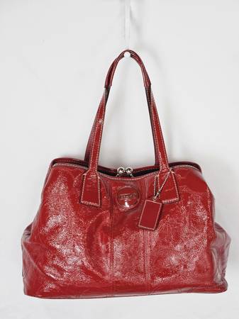 Coach Women's Signature Red Patent Leather Carry-All