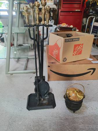 Fireplace Stoker Tool set with Matching Kerosene Bowl & Lighting Ball! 1