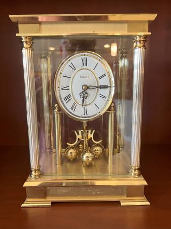 Vintage Bulova Heavy Solid Brass Pendulum Mantle Clock 1