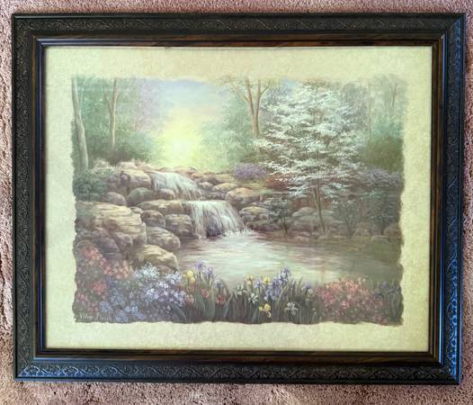 Reduced Large Vivian Flasch framed lithograph Hidden Waterfall 1